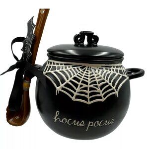 Rae Dunn Halloween Cauldron Hocus Pocus Spider Web Sugar Bowl Canister Spoon Set